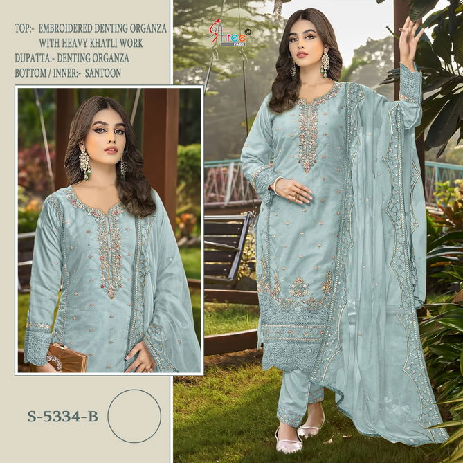 S 5334 By Shree Fabs Organza Wholesale Pakistani Salwar Suits Suppliers In Mumbai